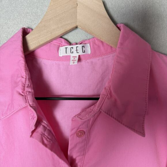 TCEC Pink Puff Sleeve Collared Mini A-line Button Up Dress 100% Cotton Size S - Picture 4 of 12